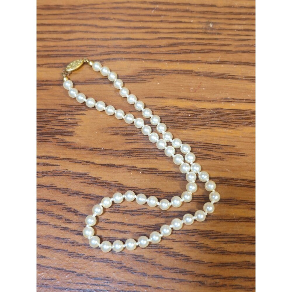 Vintage Faux Pearl Necklace With Gold-Tone Fishhook Clasp